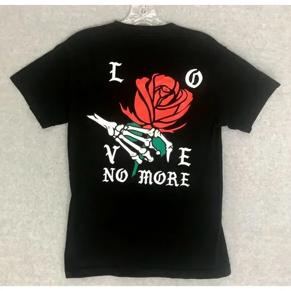 RSQ Skeleton Hand Rose T-Shirt Mens Small Love No More Graphic Blk Short Sleeve‎ - Picture 2 of 6